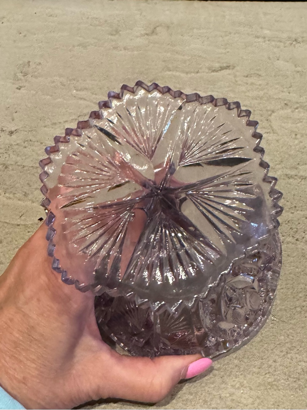 Vintage Amethyst Glass Pedestal Sawtooth Dish Compote - Picture 4 of 10